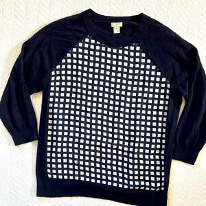 Navy and white J Crew 100% merino sweater. Size M. Like new